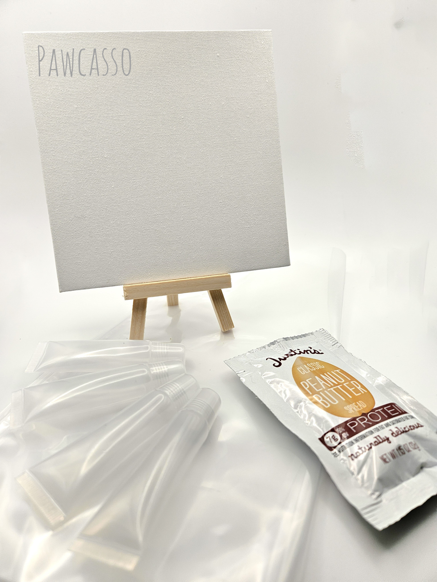 Pawcasso Medium Custom Dog Painting Kit Components Peanut Butter & Bag